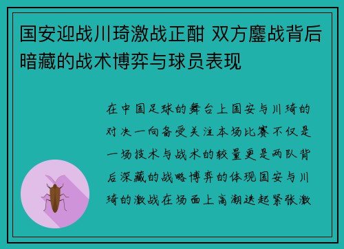 国安迎战川琦激战正酣 双方鏖战背后暗藏的战术博弈与球员表现